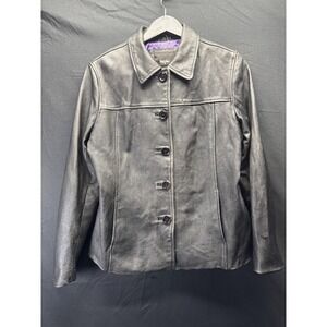 Mossimo Jacket Womens Medium Black Genuine Leather Button Front Coat Lined